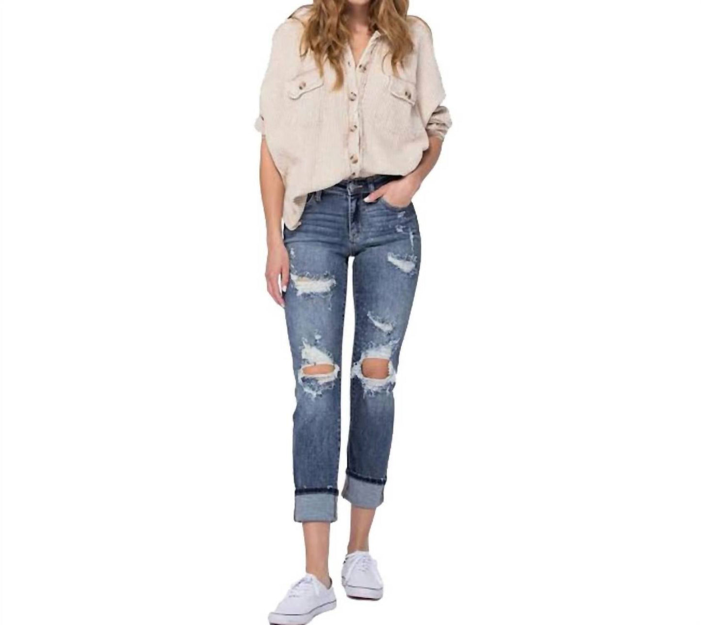 Judy Blue - Mid Rise Cuffed Boyfriend Fit Jeans
