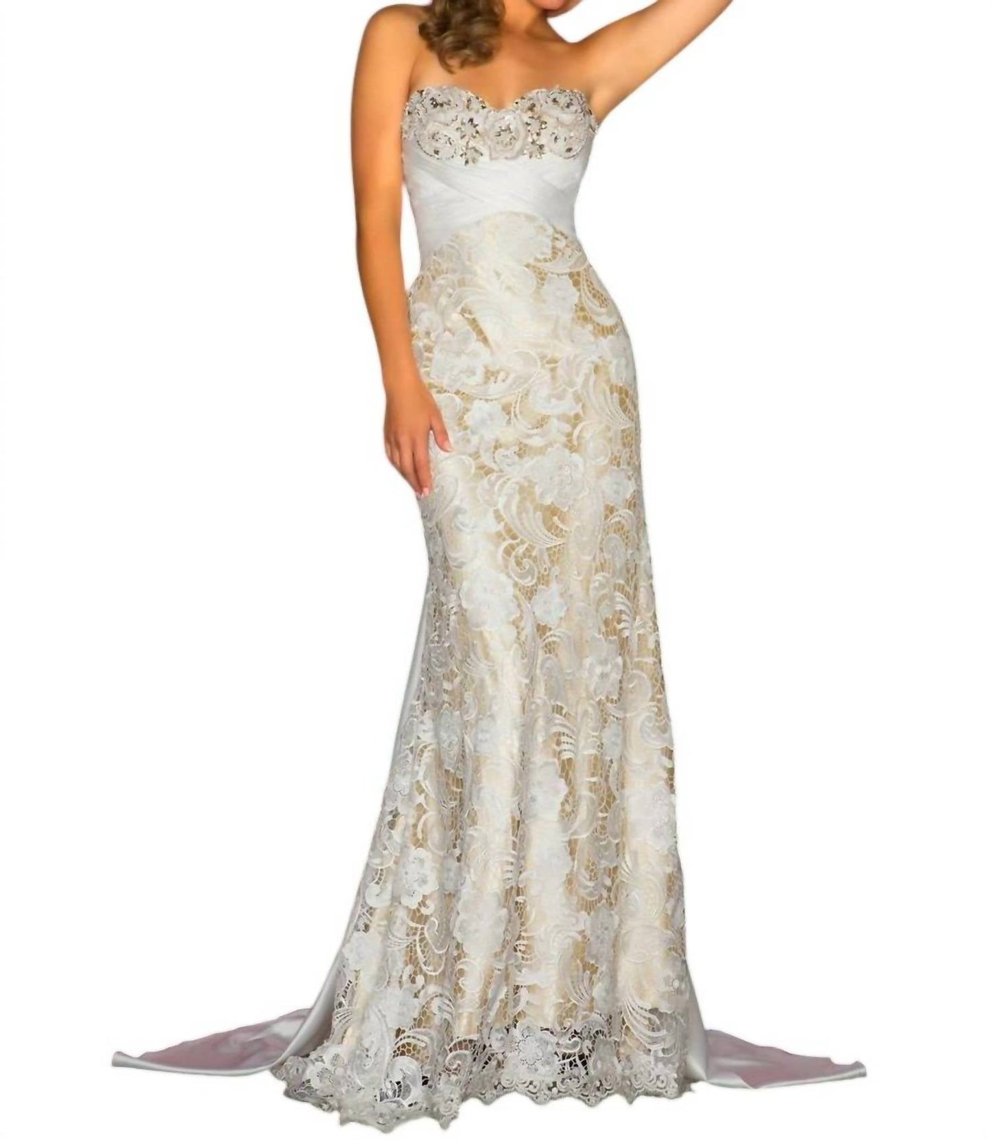 Mac Duggal - Lace Strapless Evening Gown