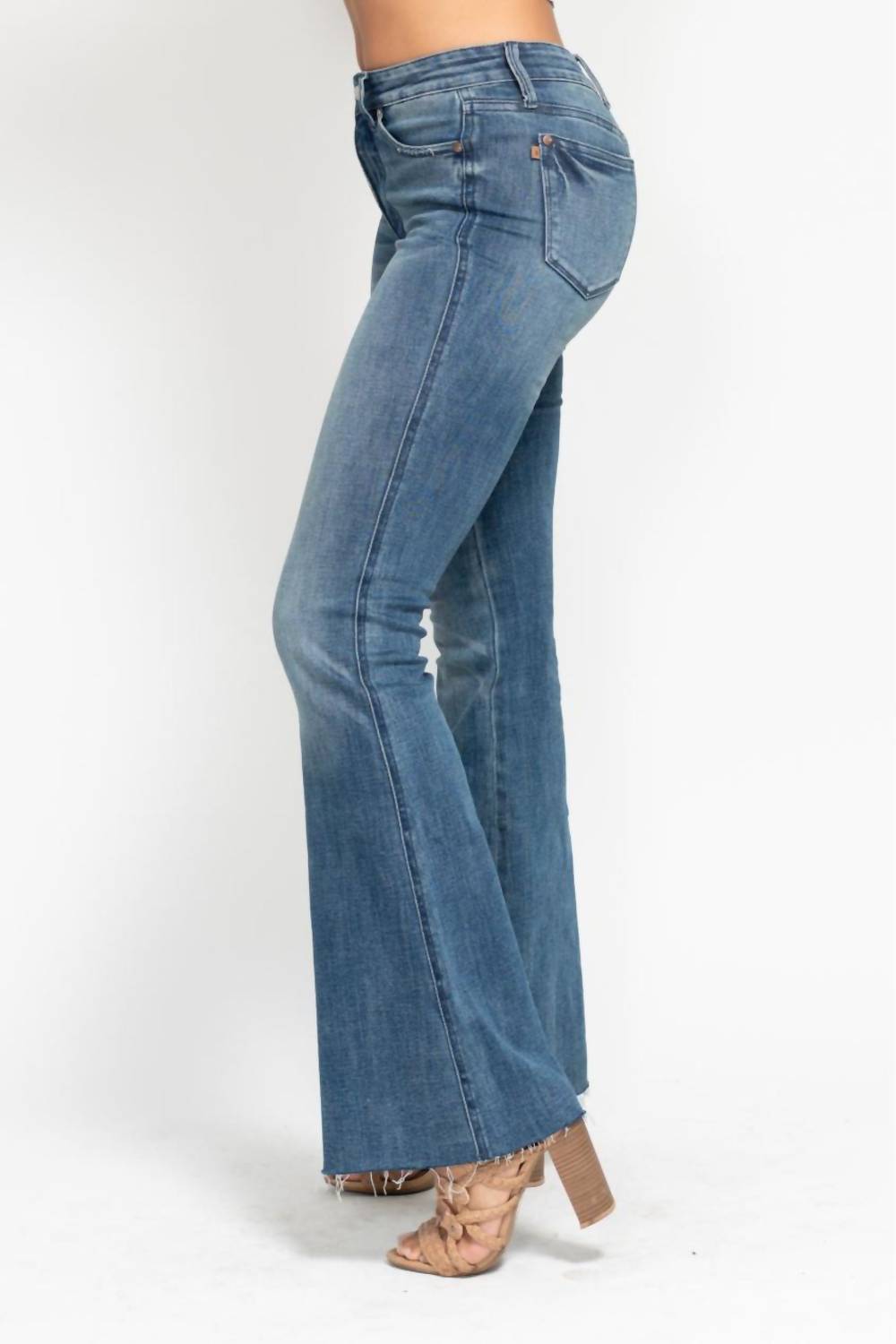 Judy Blue - Midrise Tummy Control Cut Hem Flare Jeans
