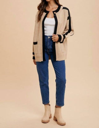 Anniewear - Contrast Line Open Sweater Cardigan