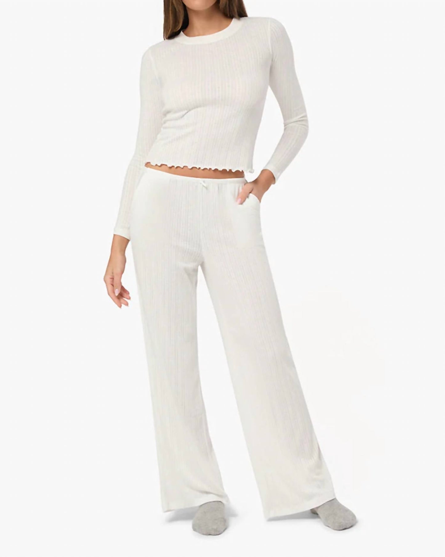 We Wore What - Long Sleeve Pointelle Pajama Top