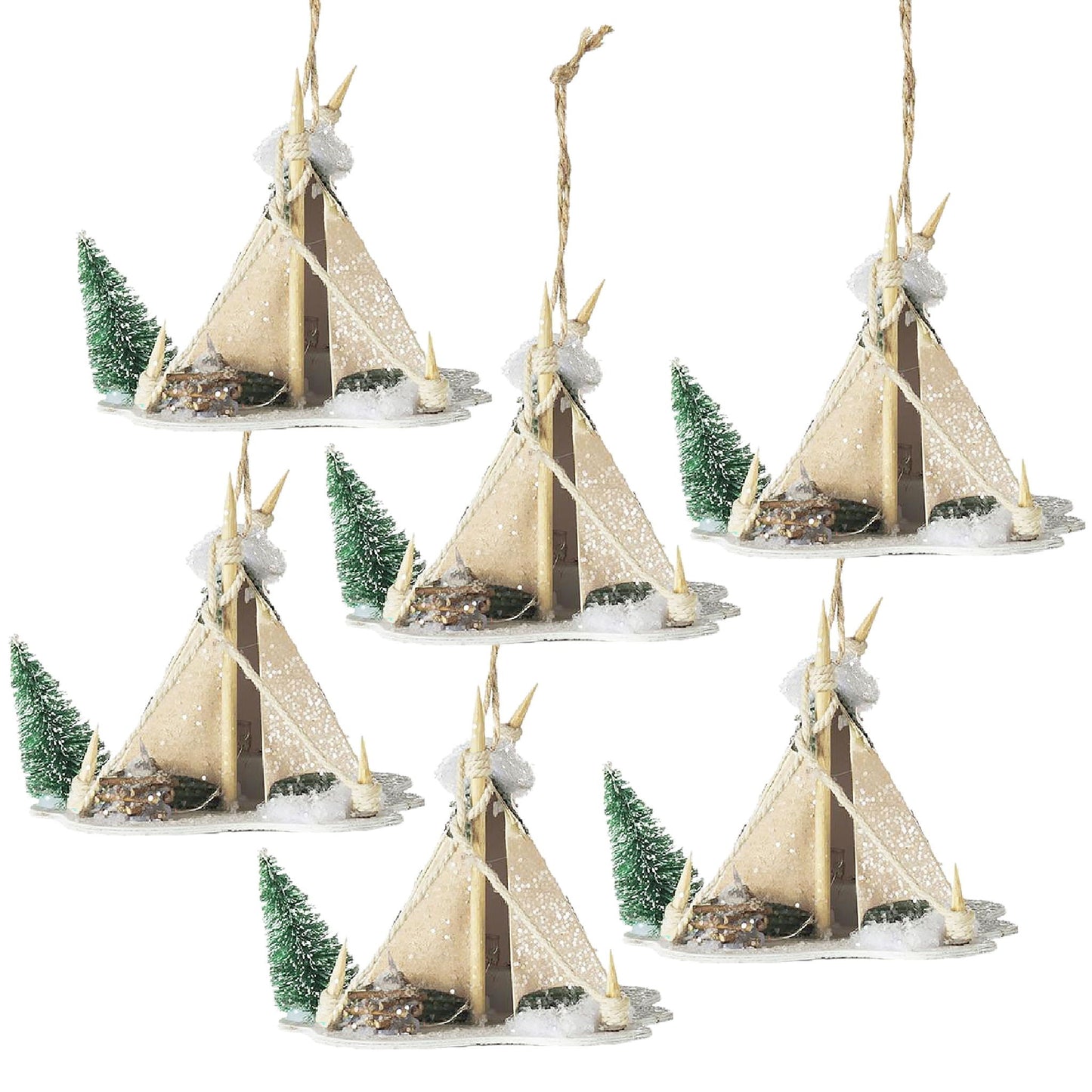 Cardboard Lit Tent Christmas Ornaments Set of 6 - Multicolor