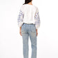 Ciebon - Embroidered Bishop Sleeve Bubble Top