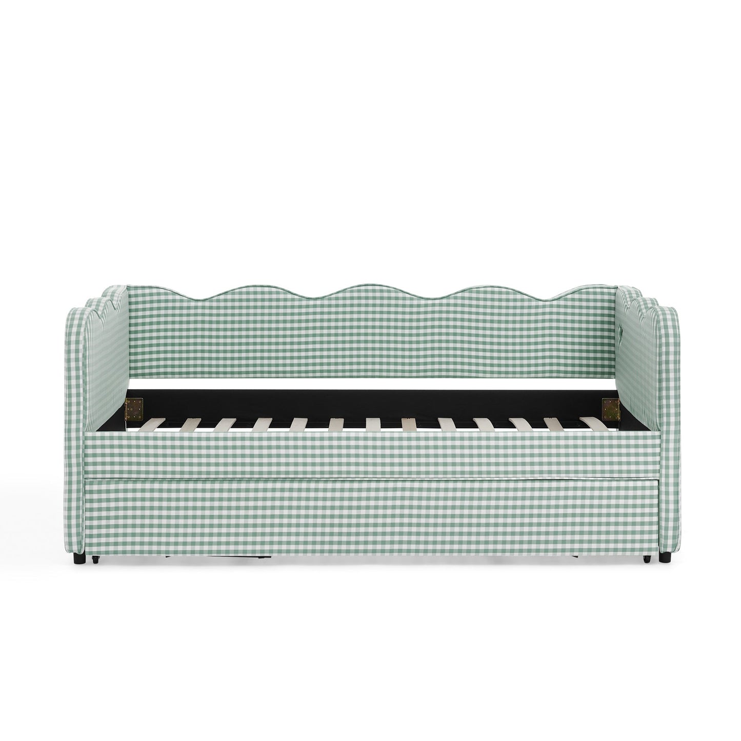 Cozy Gingham Daybed with Trundle Twin Size Sofa Bed No Box Spring Needed