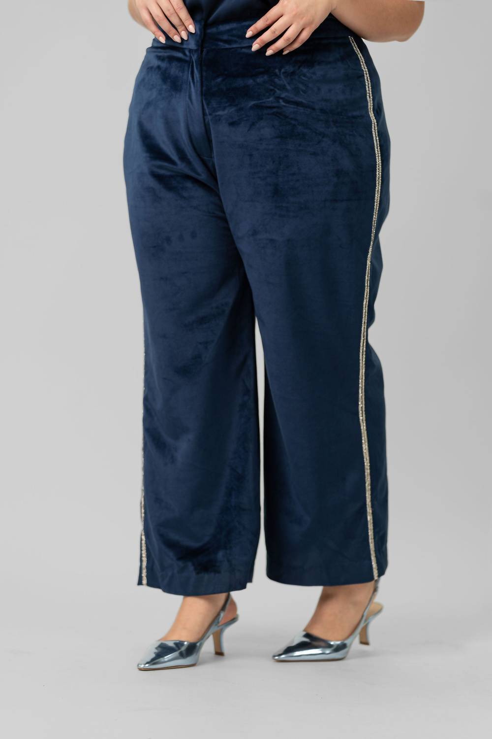 La Fuori - Velvet Sequin Stripe Pants - Plus