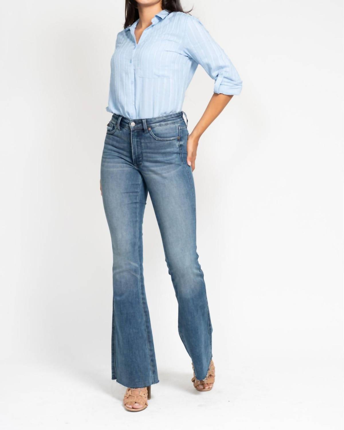 Judy Blue - Midrise Tummy Control Cut Hem Flare Jeans