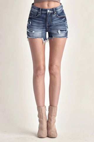 Risen - Mid Rise Raw Hem Denim Shorts