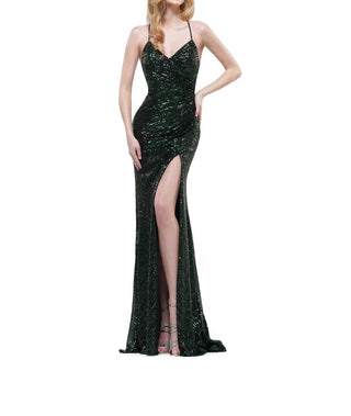 Colors Dress - V-neckline High Slit Long Gown