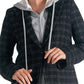 Elan - Eliza Metallic Plaid Blazer with Hoodie