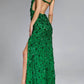 Jovani - Sequin Embellished Gown With Plunging Neckline