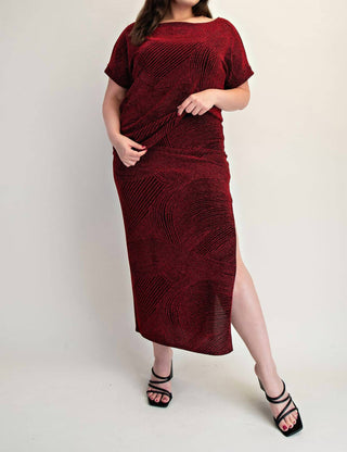 The Curve La - Plus Size Lurex Knit Short Sleeve Top And Skirt Set