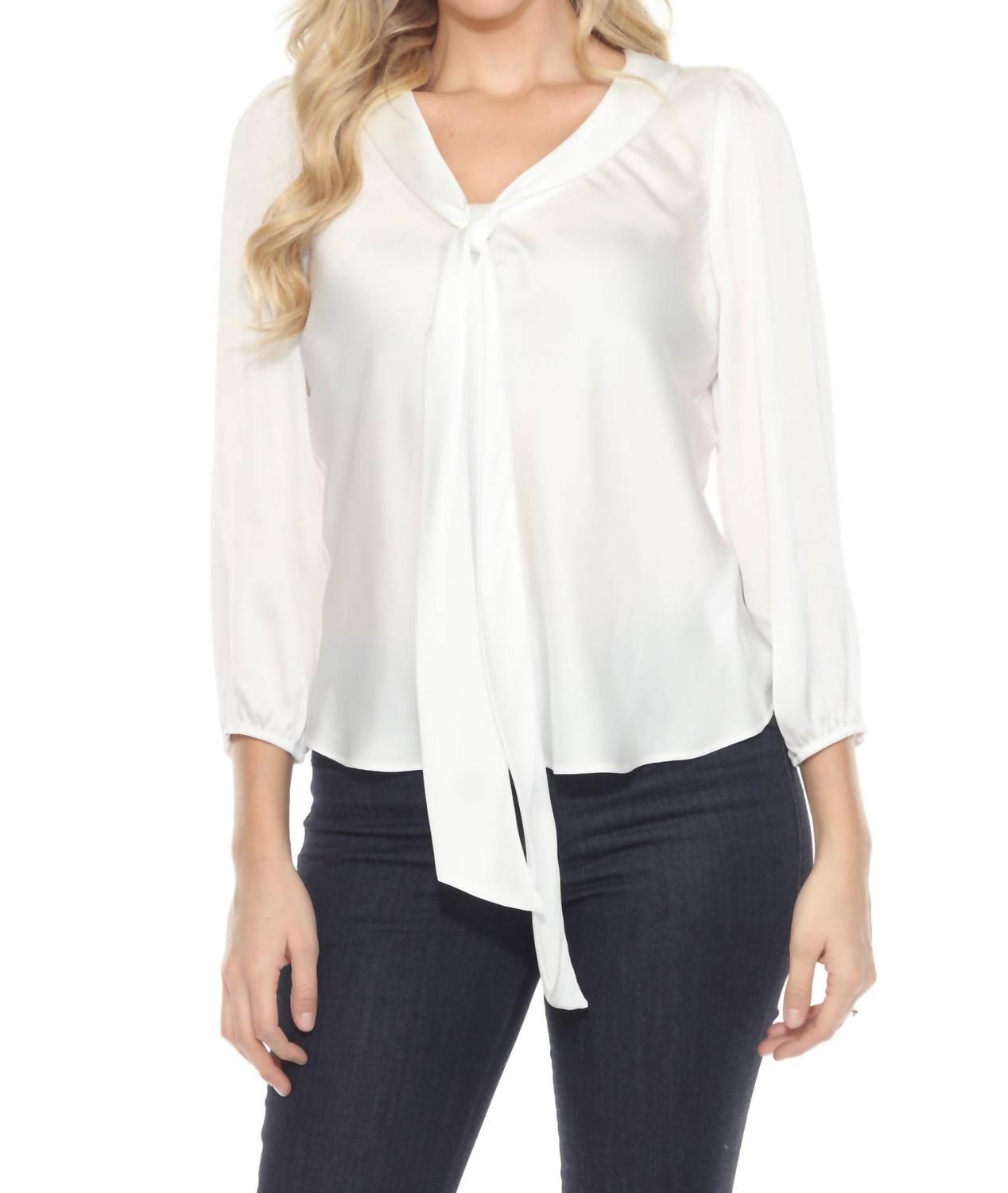 Joseph Ribkoff - Pussy Bow Puff Sleeve Satin Top
