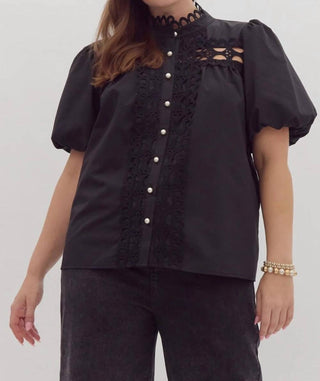 Entro - Eyelet Pearl Button Down Top