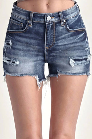 Risen - Mid Rise Raw Hem Denim Shorts