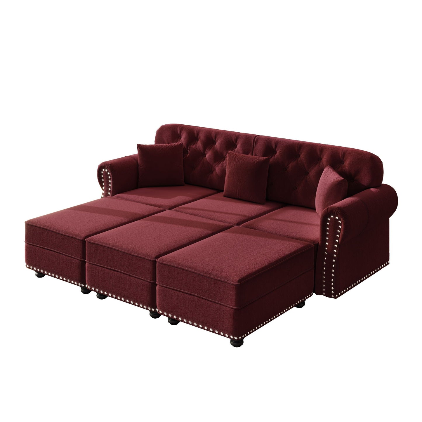 Upholstered Sofa Set With Nailhead Trim And Rolled Armrests, Includes Pillows