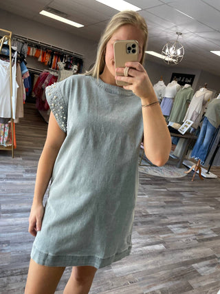 Entro - Pearl Detail Denim Dress