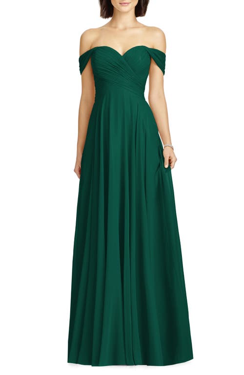 DESSY COLLECTION Off-the-Shoulder Draped Chiffon Maxi Dress Hunter 14 NEW 2970