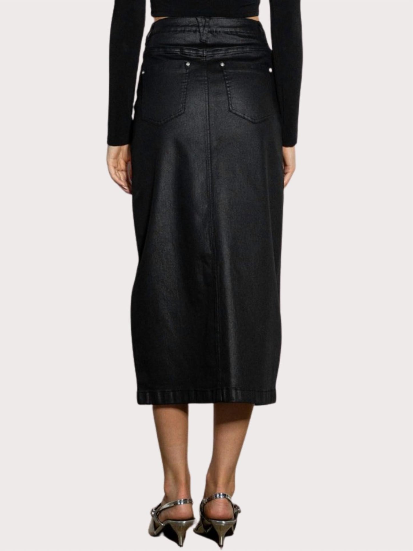 Vibrant M.I.U - Front Slit Midi Coated Skirt