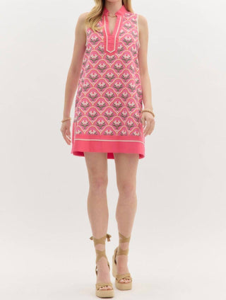 Entro - Scalloped Floral High Neck Mini Dress