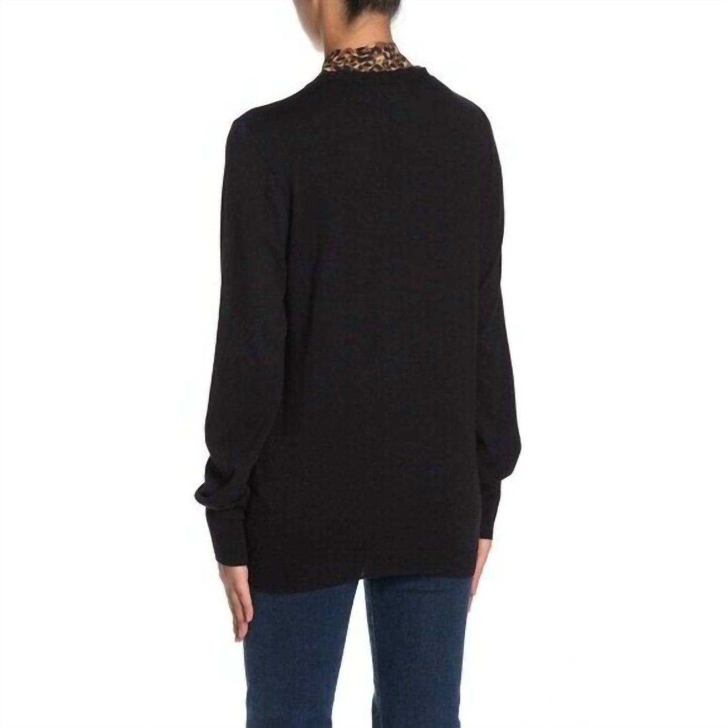 14Th & Union - Pullover Leopard Print Scarf Neck Tie Knit Sweater