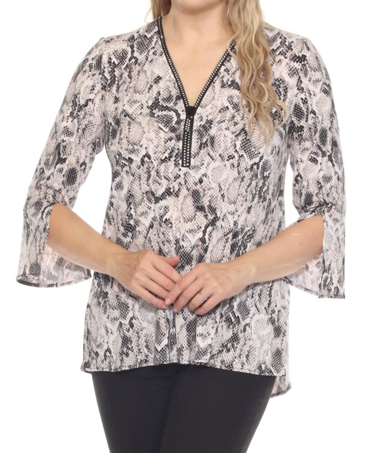 Joseph Ribkoff - Snakeskin Print Embellished Tunic Top