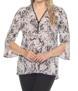 Joseph Ribkoff - Snakeskin Print Embellished Tunic Top