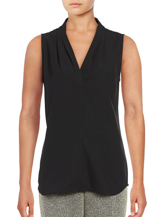 Calvin Klein Women's Pleated V Neck Shell Black Size Medium