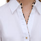 Calvin Klein Women's Leopard Trim Button Down Shirt White Size Small