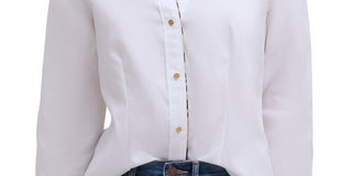 Calvin Klein Women's Leopard Trim Button Down Shirt White Size Small