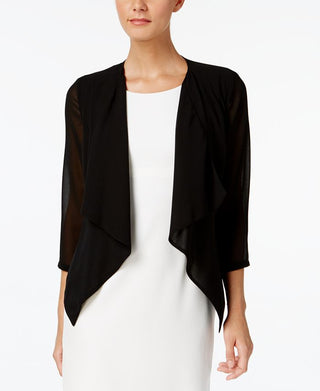 Calvin Klein Women's Illusion Sleeve Draped Cardigan Black Size Small