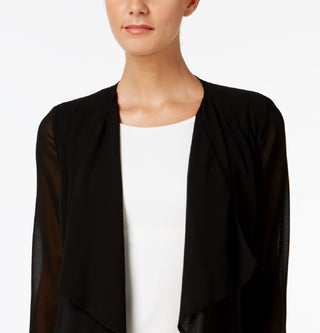 Calvin Klein Women's Illusion Sleeve Draped Cardigan Black Size Small