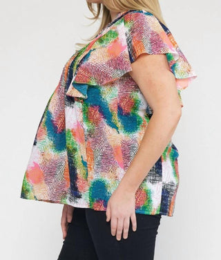 Entro - V-Neck Ruffle Sleeve Top