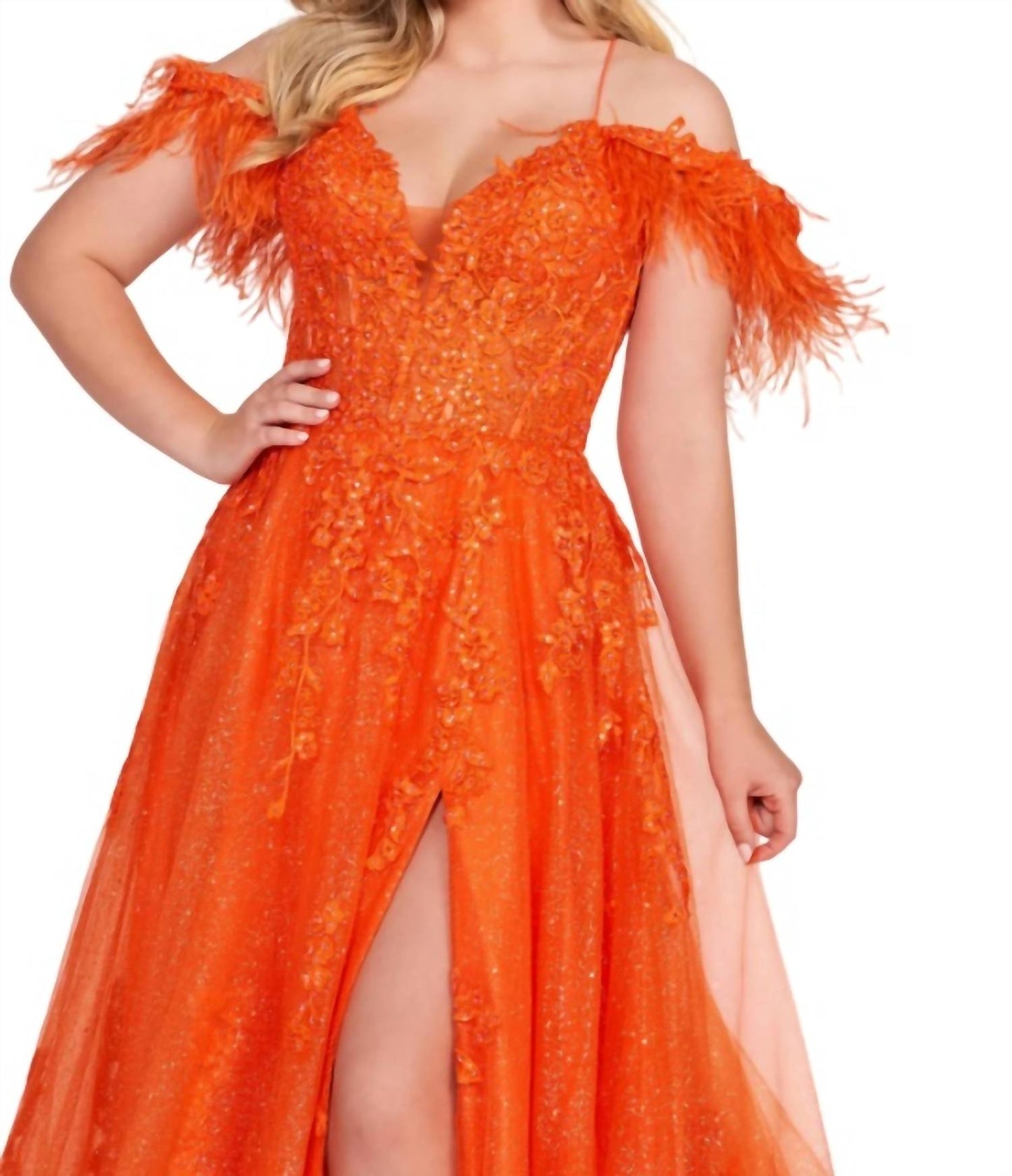 Ellie Wilde - A-line Prom Dress With Feather Trim