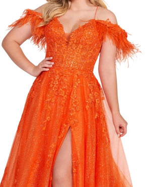 Ellie Wilde - A-line Prom Dress With Feather Trim