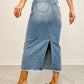 Risen - High-rise Frayed Long Denim Pencil Skirt