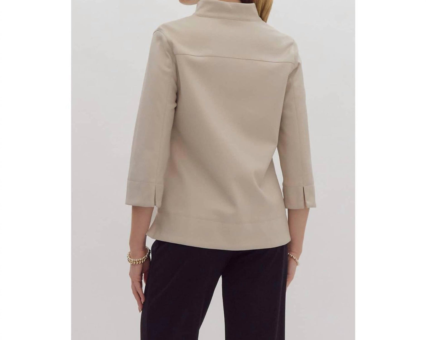 Style Usa - Faux Leather V Neck Top
