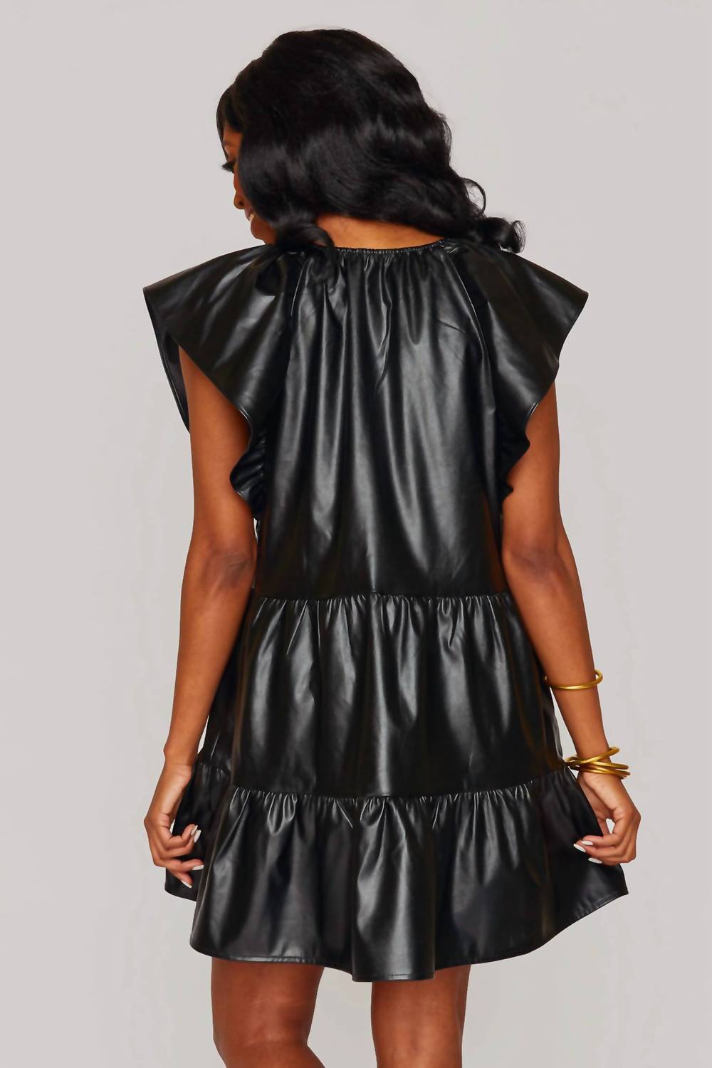 Buddylove - Ronnie Ruffle Sleeve Leather Dress