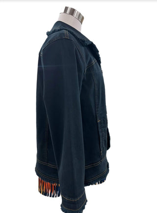 Multiples - Zip Cuff 3/4 Sleeve Fringe Denim Jacket
