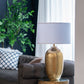 D18x31" Round Aluminum Sheet Gold Table Lamp with White Fabric Shade