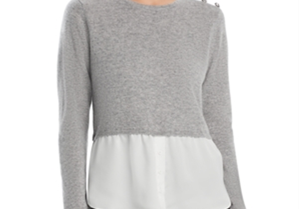 Aqua Cashmere Shirttail Hem Layered Look Cashmere Sweater