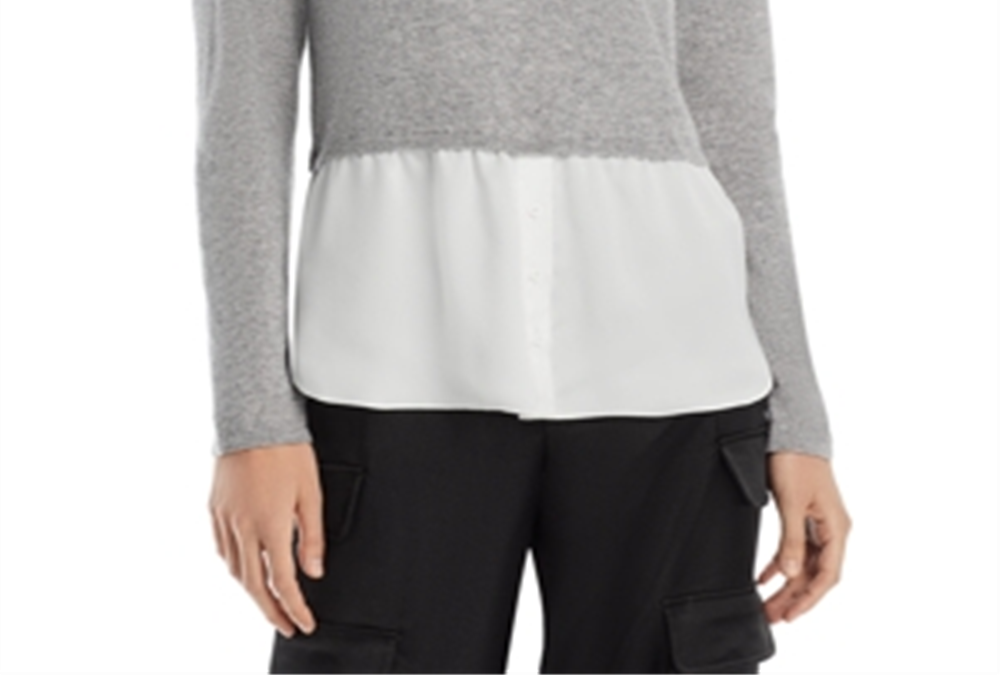 Aqua Cashmere Shirttail Hem Layered Look Cashmere Sweater