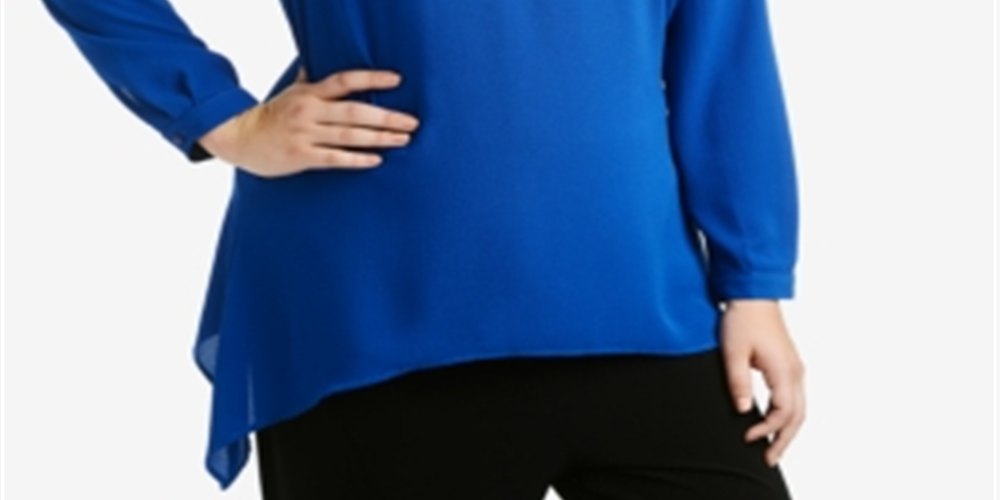 NY Collection Women's Plus Triple Ring Sharkbite Hem Top Blue Size 2X