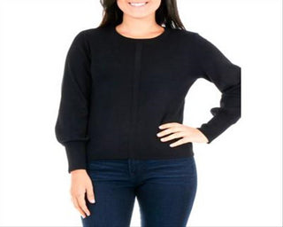 NY Collection Women's Balloon Sleeve Sweater Black Size Petite Medium