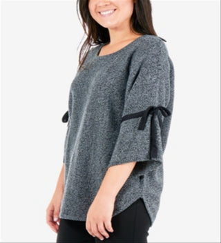 NY Collection Women's Marled Tie Sleeve Sweater Gray Size X-Large