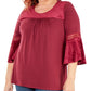 NY Collection Women's Plus Devore Crochet Trim Top Red Size 2X
