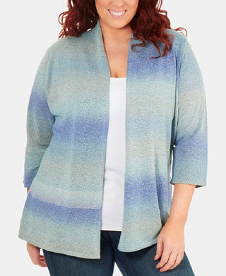 NY Collection Women's Plus Ombre Open Front Cardigan Blue Size 1X