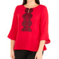 NY Collection Women's 3/4 Bell Sleeve Peplum Top Red Size Petite Large