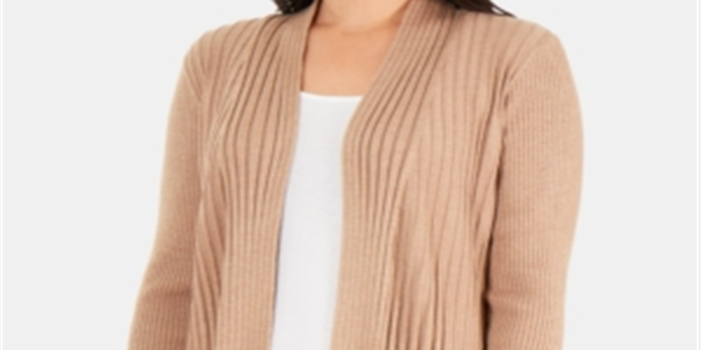 NY Collection Women's Pleated Open Front Cardigan Brown Size Petite X-Large