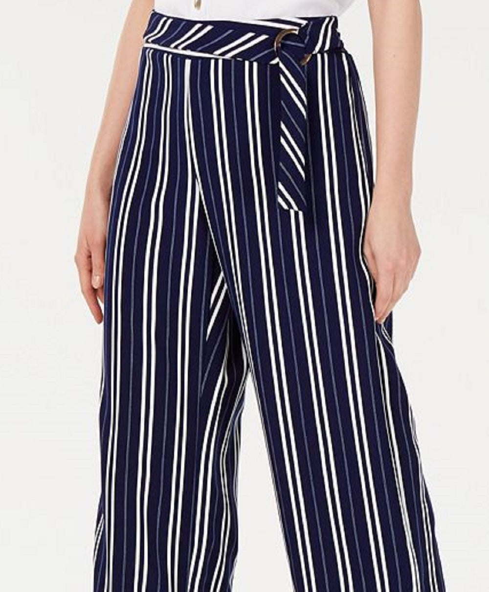 NY Collection Women's Striped Belted Pants Blue Size Petite Medium