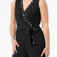 NY Collection Women's Belted Grommet Jumpsuit Black Size Petite Small